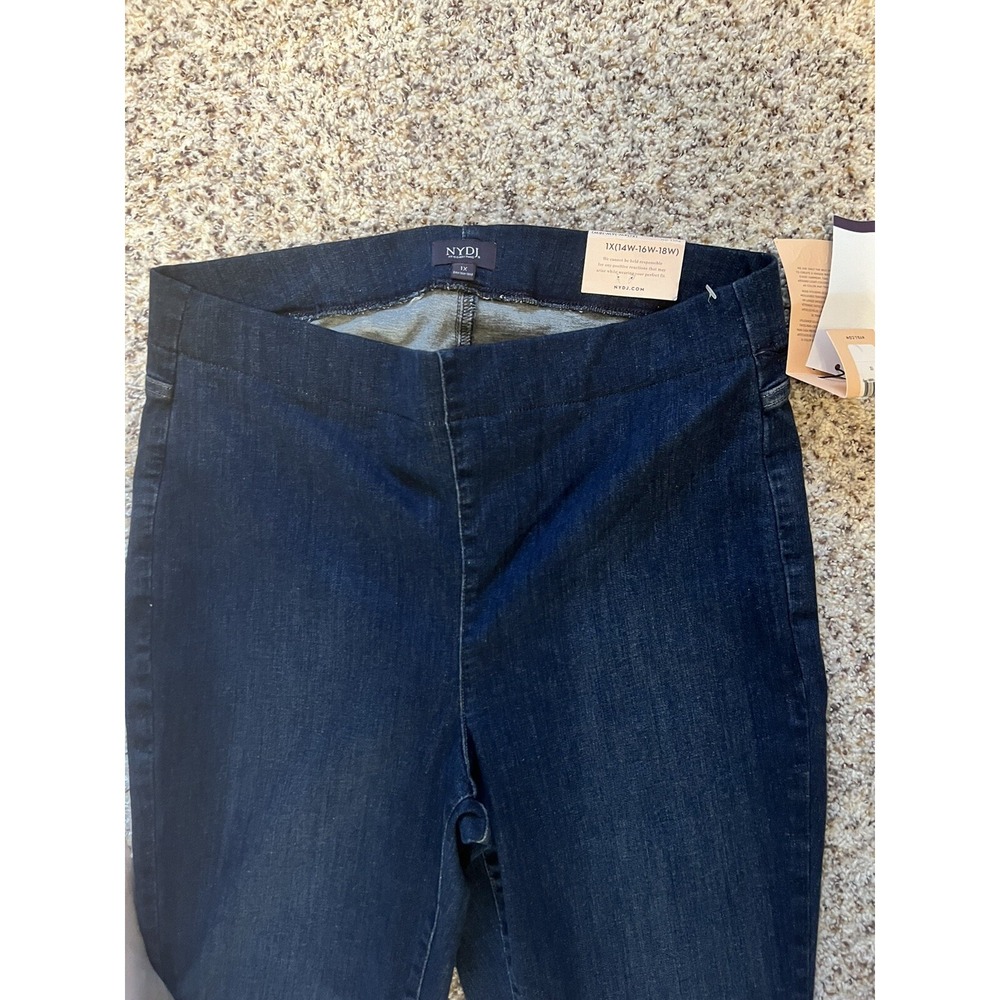NYDJ Womens Marilyn Blue High Rise Pull On Straight Leg Jeans Sz 1XL - Picture 2 of 6